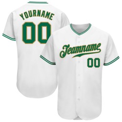 Camiseta de béisbol auténtica personalizada blanca Kelly, dorada, verde y antigua