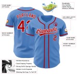 Camiseta de béisbol personalizada roja y blanca, color azul polvo, auténtica