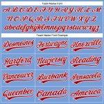 Camiseta de béisbol personalizada roja y blanca, color azul polvo, auténtica