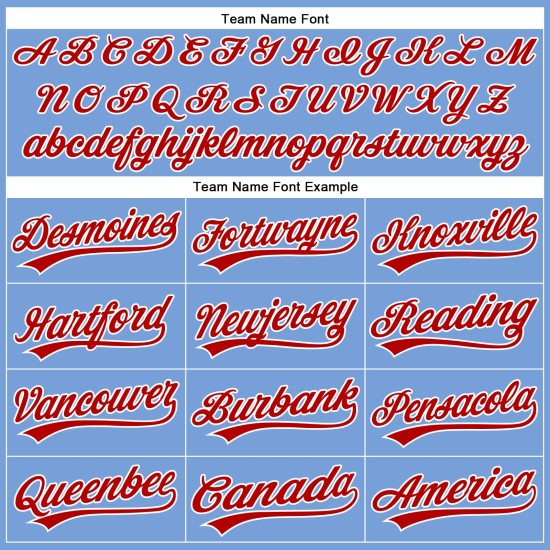 Camiseta de béisbol personalizada roja y blanca, color azul polvo, auténtica