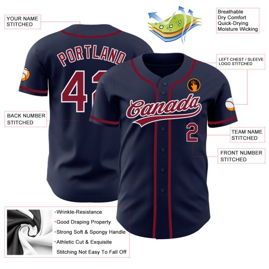 Camiseta de béisbol azul marino personalizada color carmesí-blanco auténtica