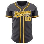 Camiseta de béisbol auténtica gris personalizada en dorado y blanco y acero