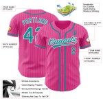 Camiseta de béisbol personalizada auténtica de rayas blancas, verde azulado y rosa