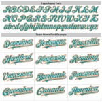 Camiseta de béisbol personalizada con mangas raglán, color blanco, verde azulado y naranja