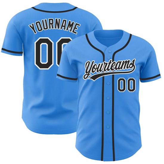 Camiseta de béisbol personalizada auténtica, color negro, blanco y azul eléctrico Camiseta de béisbol personalizada auténtica, color negro, blanco y azul eléctrico