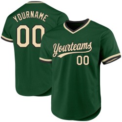 Camiseta de béisbol personalizada auténtica, color verde, crema y negro, estilo retro
