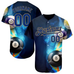 Camiseta de béisbol de billar personalizada con patrón auténtico 3D Royal-Old, color negro y dorado
