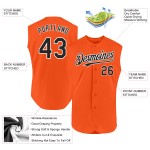 Camiseta de béisbol personalizada sin mangas naranja auténtica negra y blanca